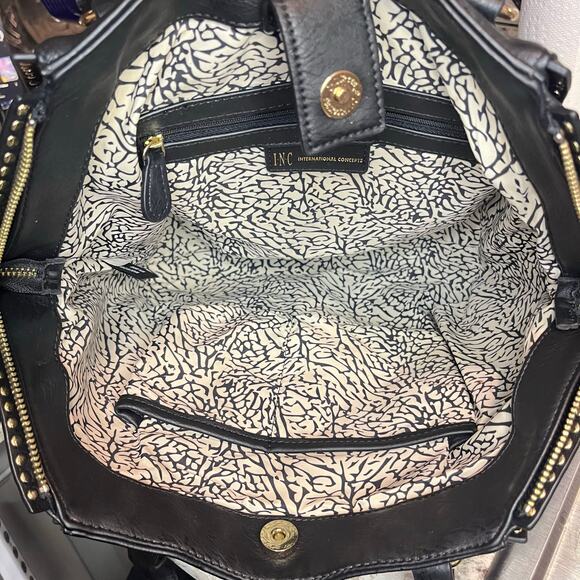 INC International Concepts Black Tote Bag w/ Gold Studs - Picture 9 of 14